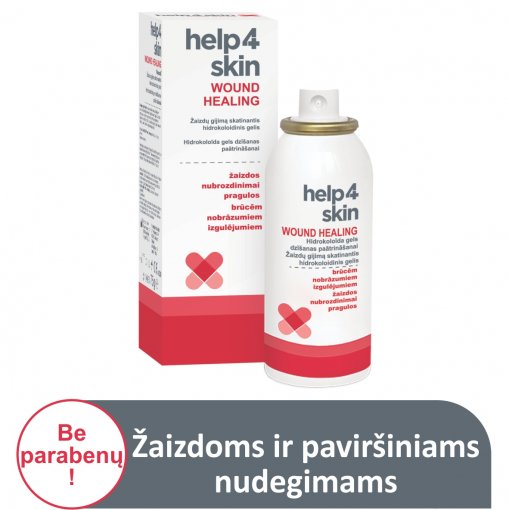 Žaizdų gijimą skatinantis gelis Help4skin Wound Healing aerozolinis purškiklis 75g N1 | Mano Vaistinė