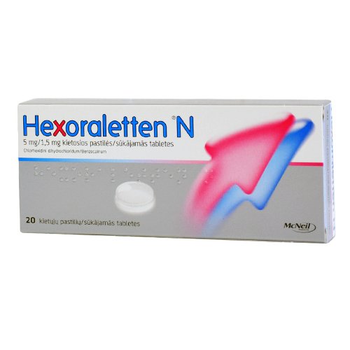 Vaistas nuo gerklės skausmo Hexoraletten N kietosios pastilės, N20 | Mano Vaistinė