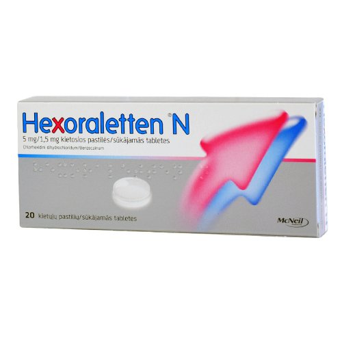 Vaistas nuo gerklės skausmo Hexoraletten N kietosios pastilės, N20 | Mano Vaistinė