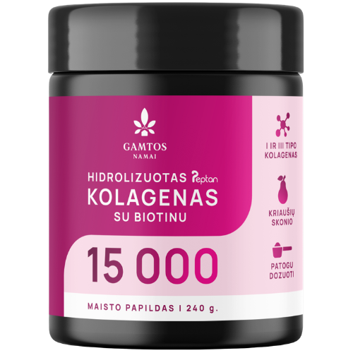 Odai, plaukams, sąnariams Hidrolizuotas kolagenas, kriaušių skonio GAMTOS NAMAI 15 000, 260 g | Mano Vaistinė