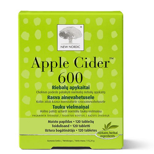 Maisto papildas svorio kontrolei New Nordic Apple Cider 600 mg tabletės, N120 | Mano Vaistinė