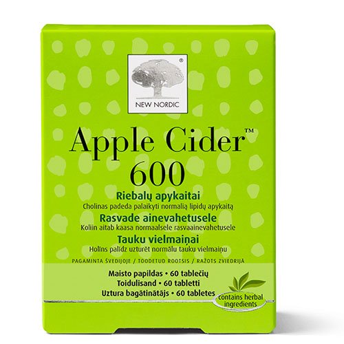 Maisto papildas svorio kontrolei New Nordic obuolių sidro 600 mg tabletės, N60 | Mano Vaistinė