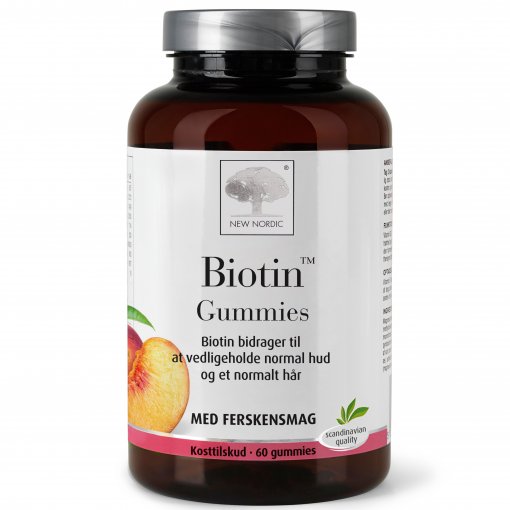 Persikų skonio  Guminukai su biotinu NEW NORDIC BIOTIN GUMMIES, 60 vnt. | Mano Vaistinė
