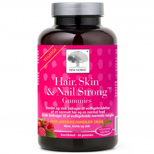 Aviečių ir braškių skonio Guminukai grožiui NEW NORDIC HAIR, SKIN & NAIL STRONG GUMMIES, 60 vnt. | Mano Vaistinė