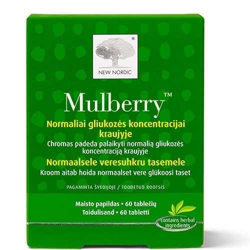 Maisto papildas svorio kontrolei Gliukozės koncentracijai NEW NORDIC MULBERRY, 60 tab. | Mano Vaistinė