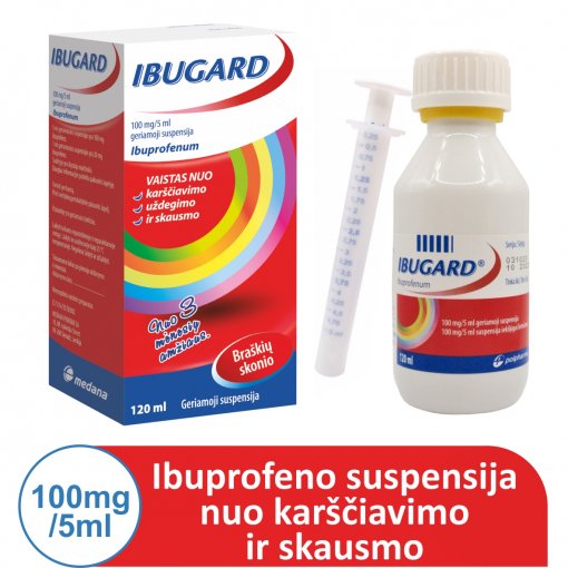Vaistas nuo skausmo ir uždegimo Ibugard 100 mg/5 ml geriamioji suspensija, 120 ml | Mano Vaistinė