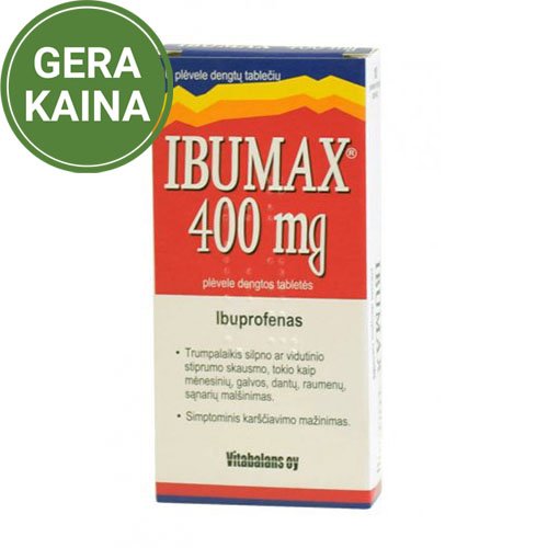 Skausmą, karščiavimą mažinantis vaistas Ibumax 400 mg tabletės, N10 | Mano Vaistinė