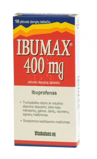 Skausmą, karščiavimą mažinantis vaistas Ibumax 400 mg tabletės, N10 | Mano Vaistinė