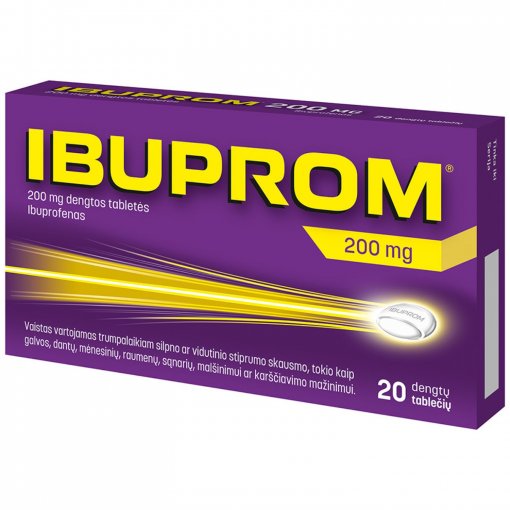 Trumpalaikiam silpnam ar vidutinio stiprumo skausmui, uždegimui malšinti Skausmui, karščiavimui, uždegimui IBUPROM 200 mg, 20 tab. | Mano Vaistinė