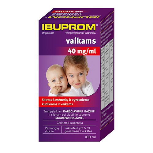 Priešuždegiminis vaistas Ibuprom 40 mg/ml geriamoji suspensija, vaikams, 100 ml | Mano Vaistinė