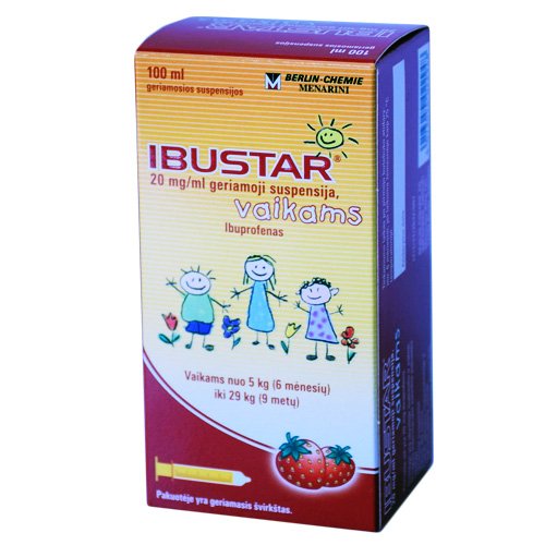 Skausmą, karščiavimą mažinantis vaistas Ibustar 20 mg/ml geriamoji suspensija vaikams, 100 ml + matavimo švirkštas | Mano Vaistinė