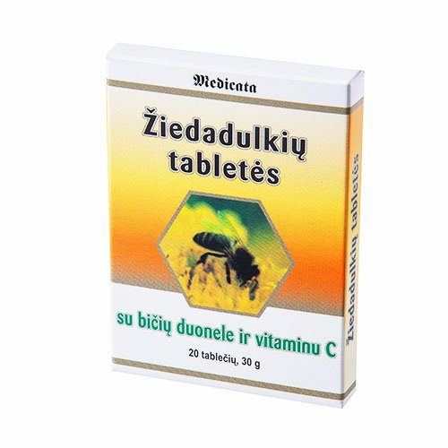 Žiedadulkių tabletės su bičių duonele ir Vitaminu C N20 | Mano Vaistinė