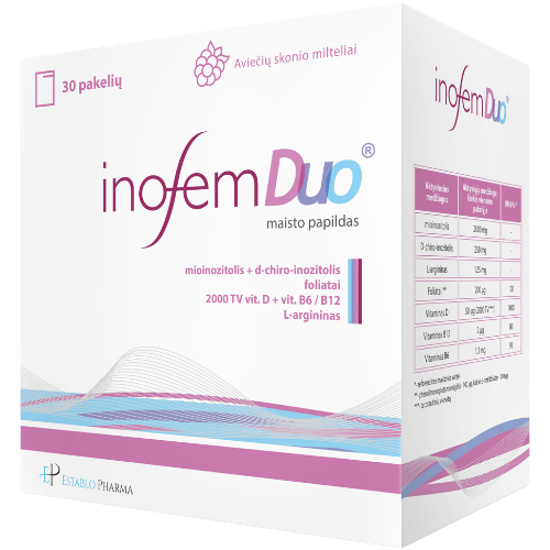 Tinkamas naudoti neštumo metu  Moterų reprodukcinei sistemai ir hormonų aktyvumui INOFEM DUO 30 paketėlių | Mano Vaistinė