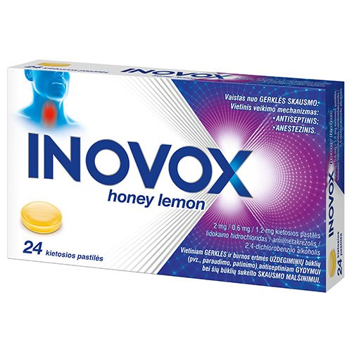 Inovox Honey Lemon 2mg/0,6mg/1,2mg kietosios pastilės N24 | Mano Vaistinė