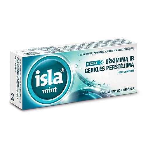 Medicinos priemonė burnos gleivinei Isla-Mint pastilės gerklei, N30 | Mano Vaistinė