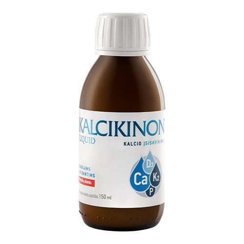 Maisto papildas Kalcikinon Liquid skystas kalcis su vit. D3, K2, fosforu, 150ml | Mano Vaistinė