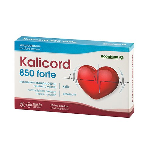 Maisto papildas kraujospūdžiui Kalicord forte 850 mg kapsulės, N30 | Mano Vaistinė