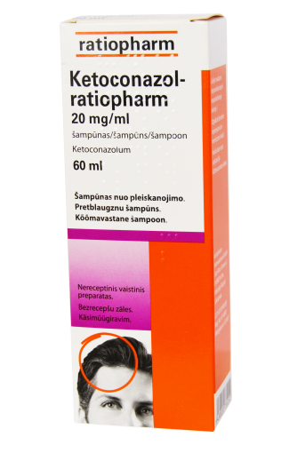 Vaistas grybeliui gydyti Ketoconazol-ratiopharm 20 mg/ml šampūnas, 60 ml | Mano Vaistinė