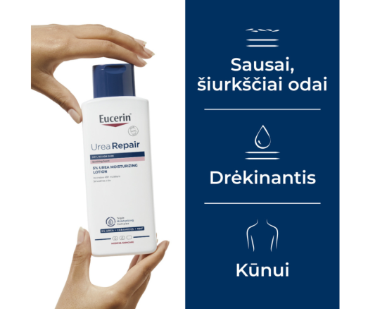 Intensyviai drėkina ir minkština odą Kūno losjonas sausai odai su 5% šlapalo EUCERIN UREAREPAIR 5%, 250 ml  | Mano Vaistinė