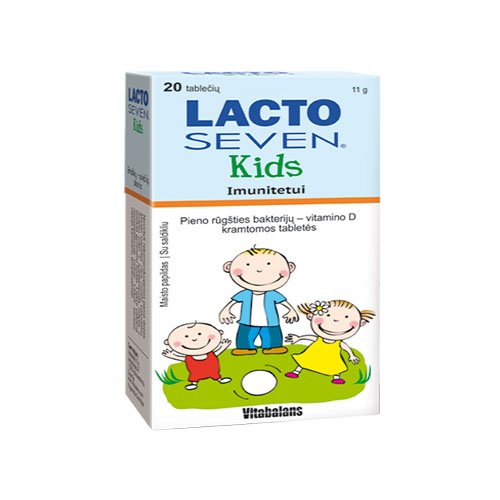 Maisto papildai vaikams, gerosios bakterijos su vitaminu D Lactoseven Kids tab.N20 | Mano Vaistinė
