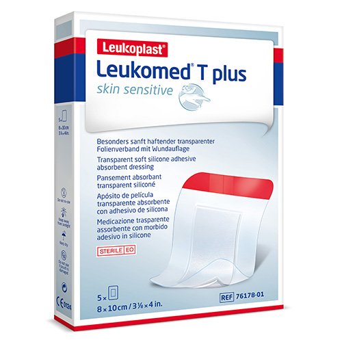 LEUKOPLAST Leukomed T Plus Skin Sensitive skaidrus lipnus sterilus absorbuojantis tvarstis 8cmx10cm N5 76178 | Mano Vaistinė