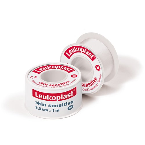 LEUKOPLAST Skin Sensitive silikonu dengtas medicininis pleistras plastikinėje ritėje 2,5 cm x 1 m N1 | Mano Vaistinė