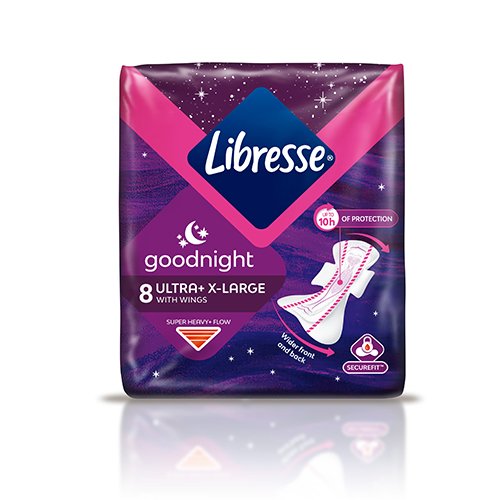Naktiniai higieniniai paketai Paketai „LIBRESSE Goodnight Ultra X-large“, 8 vnt. | Mano Vaistinė