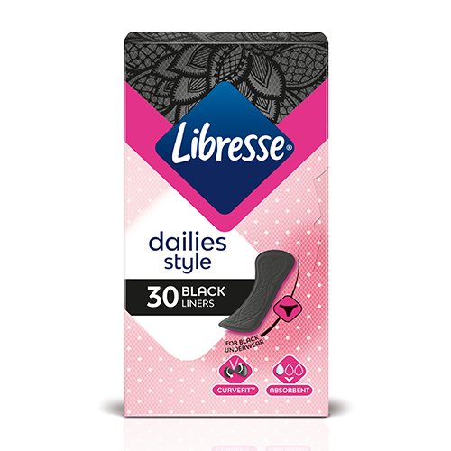 Juodi kasdieniai higieniniai įklotai Įklotai „LIBRESSE Dailies Style Black“, 30 vnt. | Mano Vaistinė