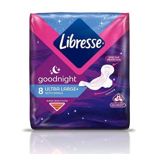 Naktiniai higieniniai paketai Paketai „LIBRESSE Goodnight Ultra Wings“, 8 vnt. | Mano Vaistinė
