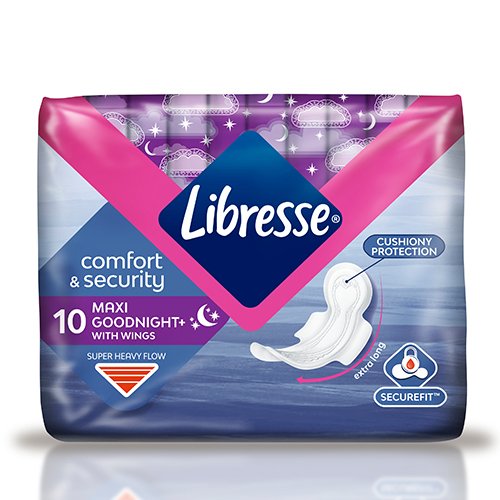 Naktiniai higieniniai paketai Paketai „LIBRESSE Maxi Night wings“, 10 vnt. | Mano Vaistinė