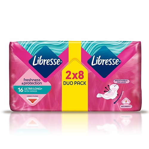 Higieniniai paketai Paketai „LIBRESSE Ultra Long Wings“, 2 x 8 vnt. | Mano Vaistinė