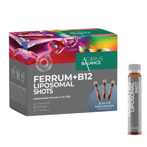 Acorus Balance Ferrum + B12 Liposomal shots 25ml N14 | Mano Vaistinė