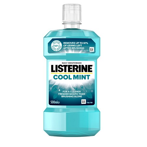 Burnos skalavimo skystis Listerine Coolmint antibakterinis burnos skalavimo skystis, 500 ml | Mano Vaistinė