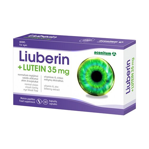 Maisto papildas akims su mėlynėmis ir liuteinu Liuberin + Liutein 35mg kapsulės N30 | Mano Vaistinė