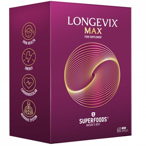 Normaliai psichologinei būklei, nervų sistemos veiklai palaikyti Nervų sistemai, energijai SUPERFOODS LONGEVIX MAX, 60 kaps. | Mano Vaistinė