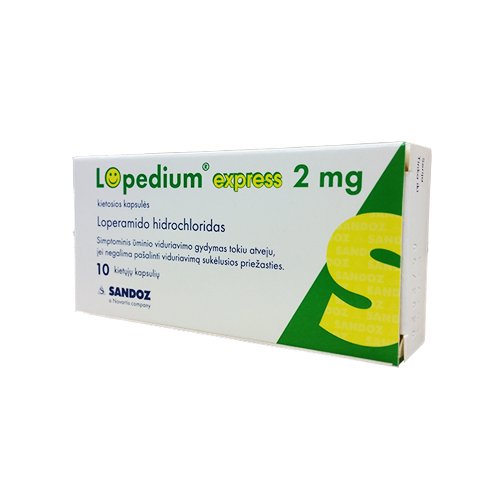 Vaistas nuo viduriavimo Lopedium express 2 mg kapsulės, N10 | Mano Vaistinė
