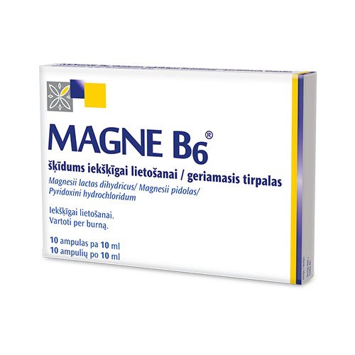 MAGNE B6 ampulės- klinikiniais tyrimais patvirtintas magnio trūkumo sukeltų simptomų gydymas. Tinka nuo 1 metų (sveriantiems daugiau kaip 10 kg). Magne B6 geriamasis tirpalas ampulėse, N10 | Mano Vaistinė
