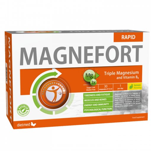 Trigubas magnio šaltinis su vitaminu B6 Trigubas magnis MAGNEFORT, 15 ml, 30 vnt. | Mano Vaistinė