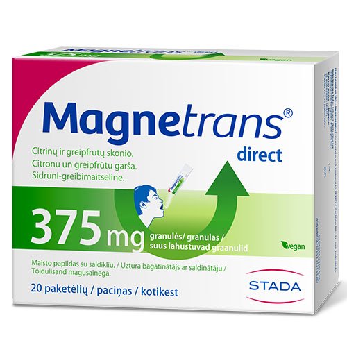Magnio preparatas Magnetrans Direct 375 mg burnoje tirpstančios granulės, N20 | Mano Vaistinė