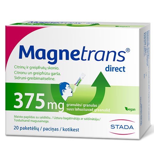 Burnoje tirpstančios granulės kasdieniam magnio poreikiui papildyti. Patogu keliaujant Magnetrans Direct 375 mg burnoje tirpstančios granulės, N20 | Mano Vaistinė