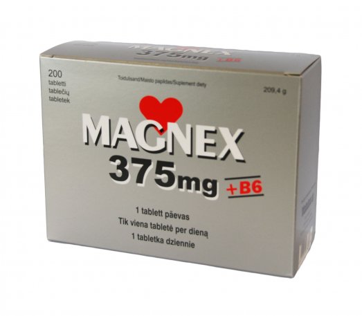 Magnio preparatas Magnex 375 mg + B6 tabletės, N200 | Mano Vaistinė