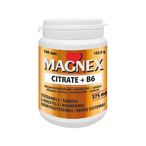 Magnio ir vitamino B6 preparatas Magnex Citrate + vitaminas B6, N100 | Mano Vaistinė