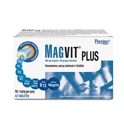 Magvit Plus (500mg Mg ir B grupės vitaminai) tabletės N42 | Mano Vaistinė