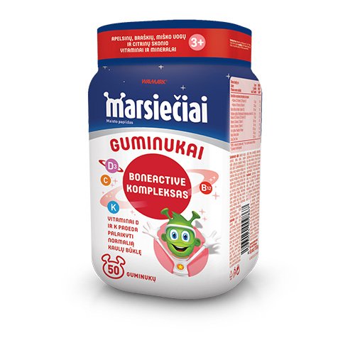 Maisto papildas vaikams, vitaminai Marsiečiai BoneActive vaisių skonio guminukai, N60 | Mano Vaistinė