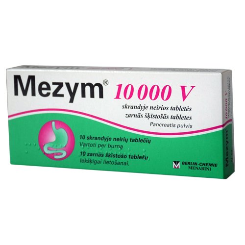 Virškinimą gerinantis vaistas Mezym 10000 tabletės virškinimui, N10 | Mano Vaistinė