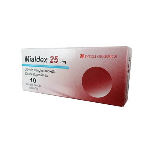Priešuždegiminis vaistas Mialdex 25 mg plėvele dengtos tabletės, N10 | Mano Vaistinė
