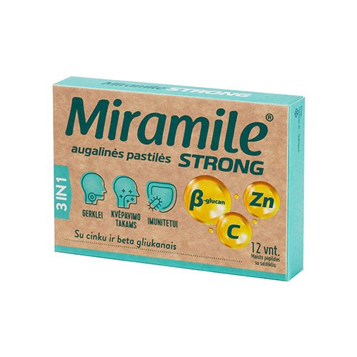 Miramile Strong su cinku ir beta gliukanais augalinės pastilės N12 | Mano Vaistinė
