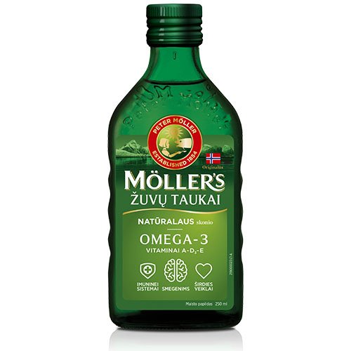Maisto papildas žuvų taukai Moller's žuvų taukai natūralaus skonio, 250 ml | Mano Vaistinė