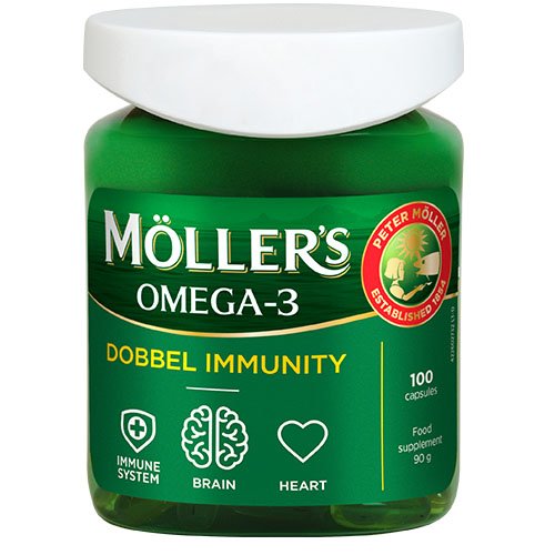 Maisto papildas, žuvų taukai Moller's  Dobbel Immunity žuvų taukų kapsulės, N100 | Mano Vaistinė