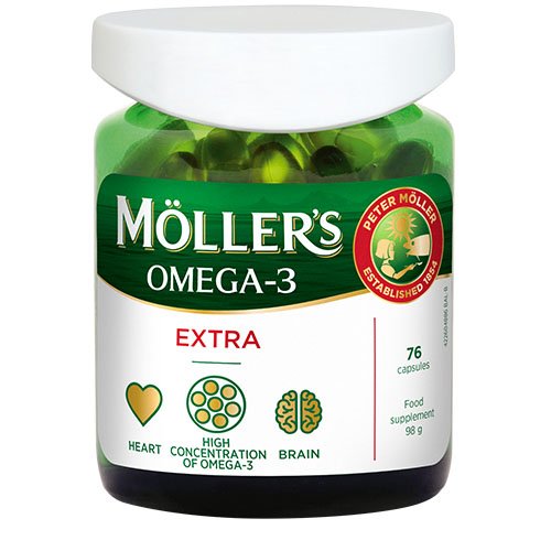 Maisto papildas, žuvų taukai Moller's OMEGA-3 EXTRA kapsulės, N76 | Mano Vaistinė